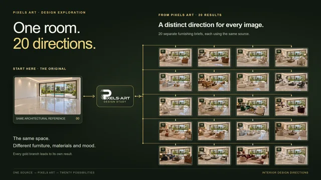Twenty furnishing directions explored in the same villa living room