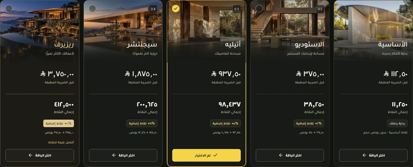 معاينة محلية للباقات الخمس من الأساسية إلى ريزيرف مع تحديد أتيليه